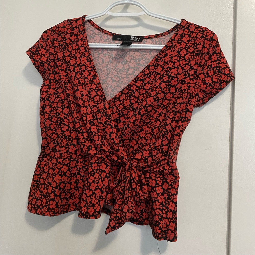 Red and black floral top